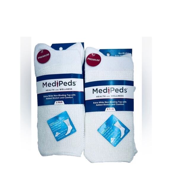4 Pair MediPeds Non-Binding Extra Wide Crew Socks L Large Mens 7-12 Wome… - Picture 1 of 6
